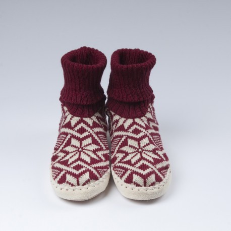 Chaussons chaussettes bordeaux 100 laine Norvegienne toute douce