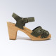 Sabot-sandales tressés en nubuck vert foncé 