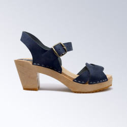 Sabot-sandales en nubuck bleu nuit à lanières entrecroisées