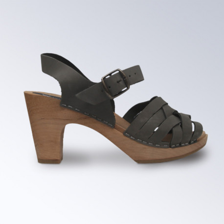 Sabot-sandales talons hauts en nubuck kaki