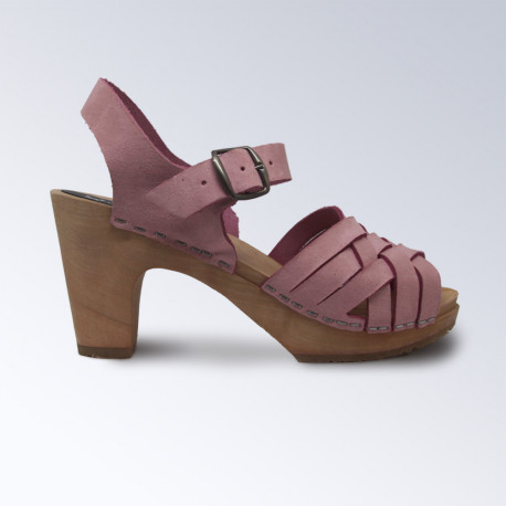 Sabot-sandales talons hauts en nubuck Rose