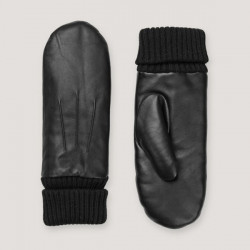 Moufles noires en cuir d'agneau