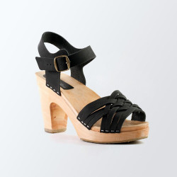 Sandales tressage fin en cuir noir