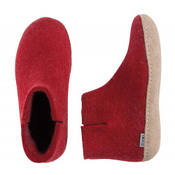 Chaussons Danois en feutre de laine rouge